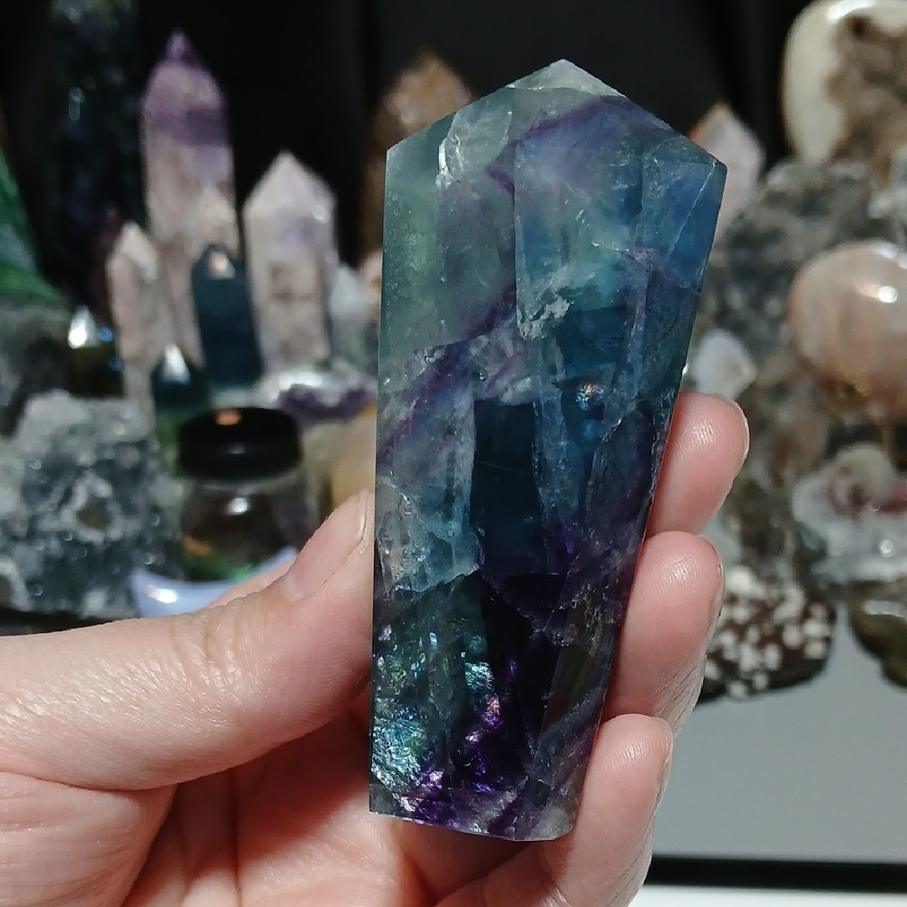 Multicolor Fluorite Crystal Point - Picture 3 of 4